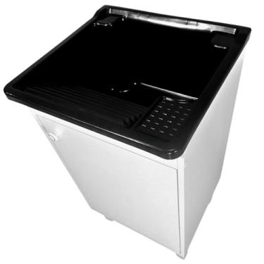 Imagem de Tanque Plástico Lavar Roupas Lavanderia 26L Gabinete MDF com Acesso Para Torneira Direita e Esquerda(Preto)