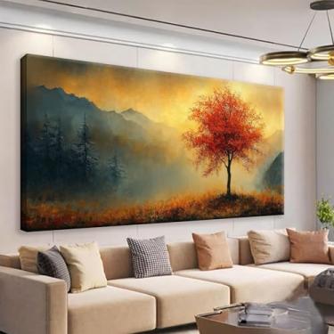 Imagem de Suconvng Arte em tela moderna decoração de parede pintura de árvore estética decoração de casa paisagem dourada imagem de arte de parede para quarto cozinha escritório decoração de casa arte 50 x 101