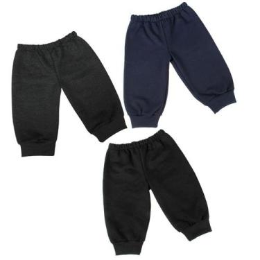 Imagem de Combo 3 Calças de Moletom Flanelado Infantis - Preto, Azul-Marinho e G