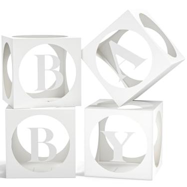 Imagem de Caixas de bebê com letras para chá de bebê, caixas de balão brancas transparentes com 4 letras para decoração de revelação de gênero de menino ou menina, blocos de decoração de chá de bebê e decoração