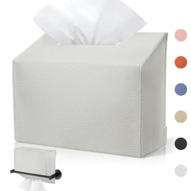 Imagem de Capa de caixa de toalha de mão descartável compatível com toalhas de mão de papel descartáveis Kleenex, suporte de capa de caixa de lenços de couro para suporte de banheiro (pacote com 2)