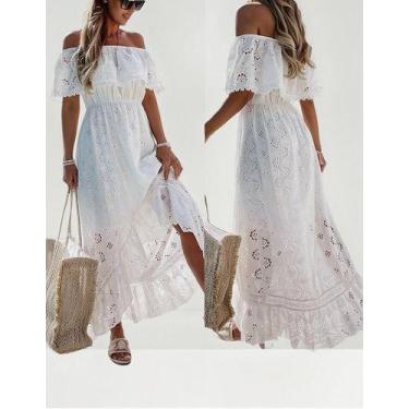 Imagem de N-C0502-Vestido Feminino Longo Branco Ciganinha Renda Lese Laise X68 -