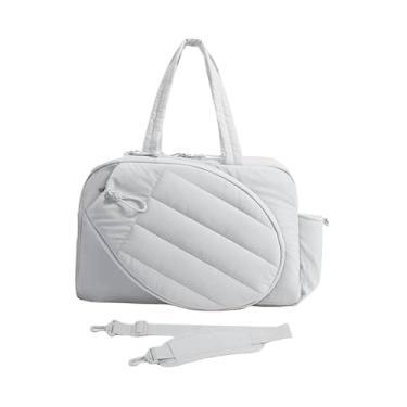 Imagem de harayaa Bolsa de tênis versátil com porta-garrafa, grande capacidade, portátil, para raquete de badminton, equipamento esportivo para adultos, Branco