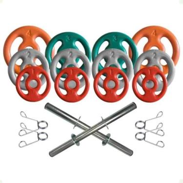 Imagem de Kit com Barras de Halteres e Anilhas Emborrachadas - 26 Kg - BOX INGÁ