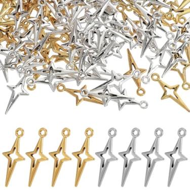 Imagem de 200 berloques de estrela pequenos de metal oco de quatro pontas pingentes de ouro prata pingente de joias acessórios de conexão para pulseira faça você mesmo, colar, brinco, suprimento de artesanato