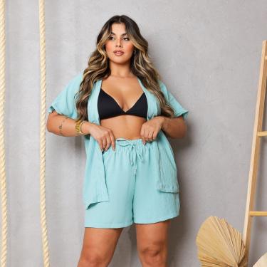 Imagem de Conjunto Feminino Kimono/Cardigan e Short Plus Size - Julia-Feminino