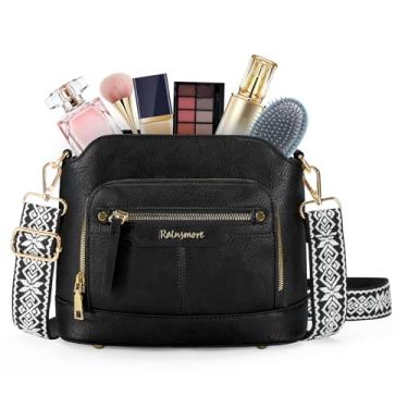 Imagem de RAINSMORE Bolsas transversais femininas de couro à prova d'água, bolsa de ombro, bolsa transversal, bolsa de viagem, Preto, Medium