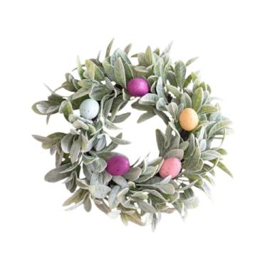 Imagem de oshhni Enfeite de porta com ovos de Páscoa, guirlanda de eucalipto para porta de entrada, brunch de verão e janela.