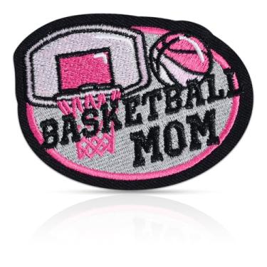 Imagem de FANCIBAND Patch de ferro para mãe de basquete - aplique bordado de 7,5 cm Cheer Mom com borda rosa e preta para mochilas, jeans, bolsas, acessórios para o dia do jogo, decoração faça você mesmo para