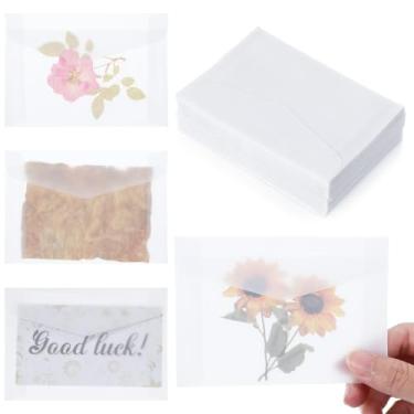 Imagem de WJIAAA Pacote com 60 envelopes de vidro, envelopes de papel branco translúcido, envelope pequeno de velino de 6,9 x 9,9 cm, saco de papel transparente fosco para sementes, selos, moedas, convites de