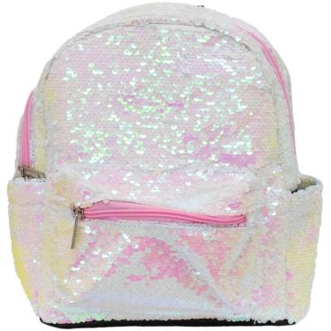 Imagem de Mochila Lantejoulas Branco e Rosa 29x13x36cm-Unissex