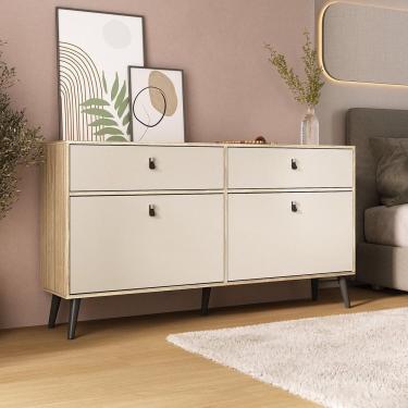 Imagem de Cômoda com Sapateira Dupla e Duas Gavetas Amendoa / off white