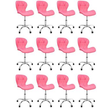 Imagem de Kit 12 Cadeiras Escritório Slim Vegas Base Giratória Estofada Rosa - D
