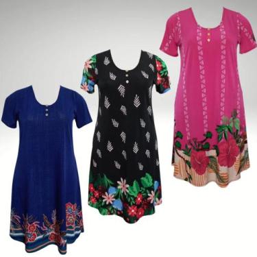 Imagem de Kit 3 Vestido Feminino Senhoras Soltinhos Malha Fria Estampados - Rest