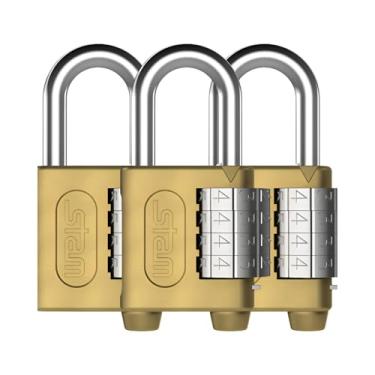 Imagem de Cadeado Multi Uso com Segredo Stam, 40mm, Latão, Dourado, Kit com 3 Unidades