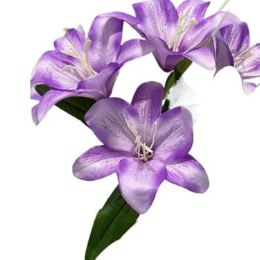 Imagem de Lírio Artificial Realista com 5 Flores, Galho Decorativo para Arranjos, Buquês e Decoração de Ambientes(3,Lilás)