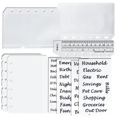 Imagem de Harphia Conjunto de bolsos A7, bolsa de dinheiro translúcida com zíper, bolsa translúcida para cartão, divisórias de PVC, régua de marcador de página de PVC Today e 42 adesivos de categoria 819a7