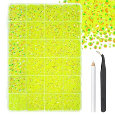 Imagem de 2 mm, 3 mm, 4 mm, 5 mm, 6 mm, amarelo neon, resina de geléia, strass plano para artesanato deslumbrante, pedras planas, diamantes, berloques para unhas, copos, garrafas, artesanato, sapatos, telefones
