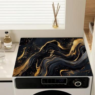 Imagem de Capas de lavadora e secadora para a parte superior, mármore preto dourado antiderrapante, almofada de cobertura contra poeira, tapete protetor de secadora para lavanderia, cozinha, decoração de casa