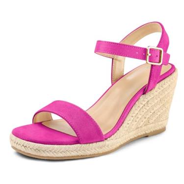 Imagem de mysoft Sandálias femininas plataforma quadrada bico aberto tira no tornozelo fivela casual verão elegante sandálias, Rosa choque, 34