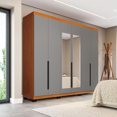 Imagem de Guarda-roupa Casal 6 Portas com Espelho Madrid Cinza/Freijó