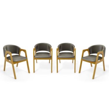 Imagem de Kit Com 4 Cadeiras Agatha Madeira Maciça Estofada Para Mesa De Jantar Veludo Chumbo 109