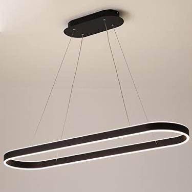 Imagem de Luminária pendente moderna de LED para mesa de jantar, com intensidade regulável e controle remoto, ideal para decoração de sala de estar e sala de jantar. Design oval com altura ajustável (