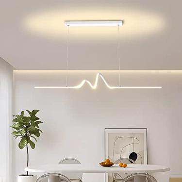 Imagem de Luminária pendente moderna de LED para mesa de jantar, design linear, dimerizável, com controle remoto, altura ajustável, lustre para escritório (Branca, 100 cm de comprimento)