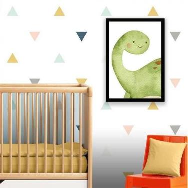 Imagem de Quadro Infantil Dinossauro Verde 24X18 Com Vidro - Preta - Quadros On-