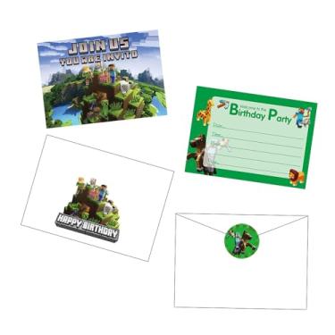 Imagem de KPDPET 12 cartões de convite + 12 envelopes Whie + 12 adesivos de vedação, convites de festa de aniversário com tema pixel, cartões de convites de festa de jogo, convites de aniversário para meninos