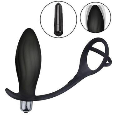 Imagem de Plug Vibratório de Próstata com Anel Peniano em Silicone - 10 Modos de Vibração - Estimulador Íntimo para Homens