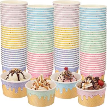 Imagem de Jingmore 60 tigelas de sorvete de papel para sorvete, recipientes de 10 ml, 6 cores, tigelas de sudae descartáveis para sobremesa, iogurte congelado, aniversário, verão, chá de bebê, suprimentos de