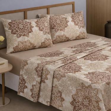 Imagem de Jogo De Lençol Casal Padrão 400 Fios 4 Peças - Com Elástico Estampados - Toque Acetinado Extra Macio(Estampa 11)