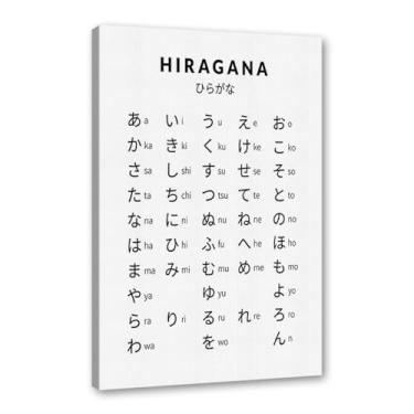 Imagem de Pôster do gráfico do alfabeto japonês Hiragana Katakana preto e branco pintura em tela educação aprender impressões escritório sala de aula decoração (SKU13,20.3x30.5 cm = (20x30cm), emoldurado (tela