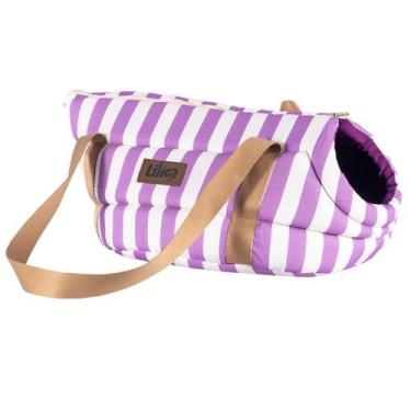 Imagem de Bolsa transporte aberta para pet Estilo listras - Bella Art, Lilás, M