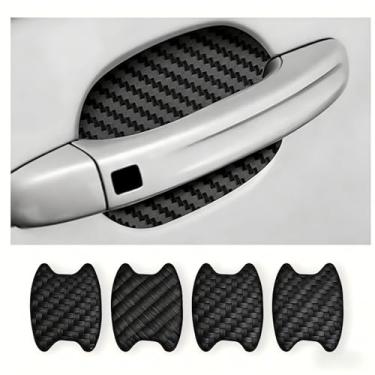 Imagem de Adesivo de 4 peças, protetor de copo de porta de carro antiarranhões de fibra de carbono, película protetora de maçaneta de porta automática sem marcação, universal para a maioria das maçanetas de