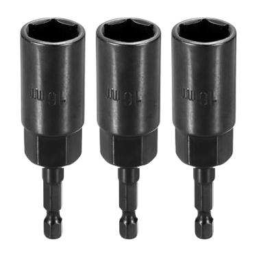 Imagem de HARFINGTON 3 peças de broca de chave de porca soquete métrico de 16 mm haste sextavada de 1/10.2 cm (3,15" (80 mm) soquetes de 6 pontos extralongos conjuntos de parafusos de aço Cr-V de mudança rápida