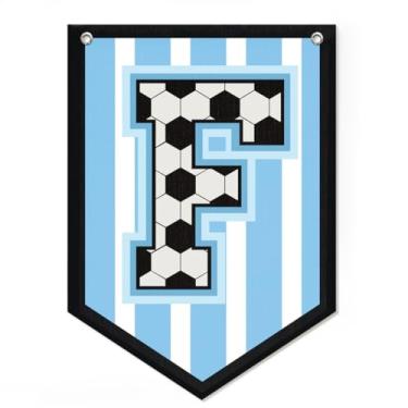 Imagem de Decoração de bandeira com letra F de futebol, decoração de quarto de meninos, bandeira de galhardete com nome, presentes personalizados para meninos, decoração de arte de parede, placa de nome para