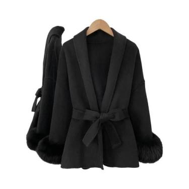Imagem de Casaco Feminino De Lã Dupla Face De Alta Qualidade Com Punhos Removíve