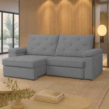 Imagem de Sofá Para Sala Reclinável Estofado Miami 210cm Linho Cinza