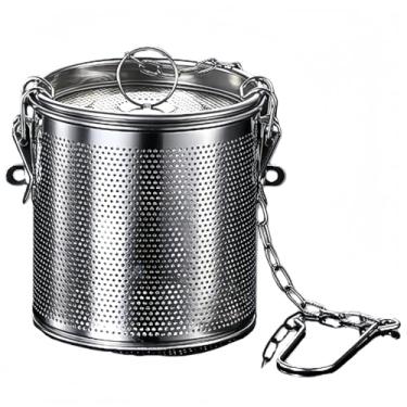 Imagem de Yuziwi Filtro de especiarias de aço inoxidável com corrente - Escorredor de cozinha versátil para caldos claros, chá aromático e ervas frescas (Ø8cm/H9cm)
