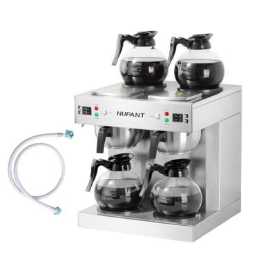 Imagem de NUPANT Cafeteira comercial de gotejamento duplo com linha de água 200 xícaras/H 7,2 L, máquina de café com gotejamento automático com 4 garrafas e 4 aquecedores de aço inoxidável, despeje sobre