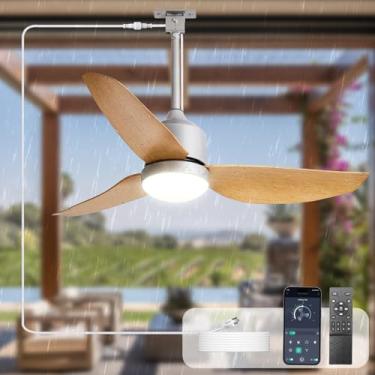 Imagem de BvenuBigLite Ventilador de teto externo com luz: Ventilador suspenso de madeira de 107 cm para gazebo à prova d'água - Ventiladores externos para pérgola de varanda de pátio com controle remoto de