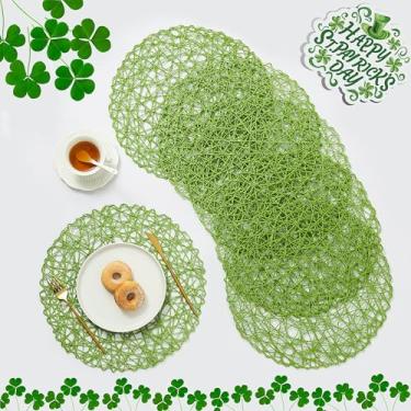 Imagem de IcosaMro Jogo americano redondo de tecido, conjunto de 6 para mesa de jantar, jogo americano boho de 33 cm, tapete decorativo para casamento, Natal, Dia de Ação de Graças, jantar de férias (verde)