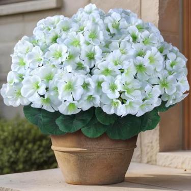 Imagem de GLIDLION 12 pacotes de flores artificiais de gerânio para decoração de primavera e verão, plantas falsas resistentes a raios UV, buquês de seda falsa realistas para porta da frente, casa de fazenda