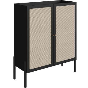 Imagem de Armário Bar Para Sala 2 Portas 93cm Pés Madeira Moss A03 Nero Preto - Lyam Decor