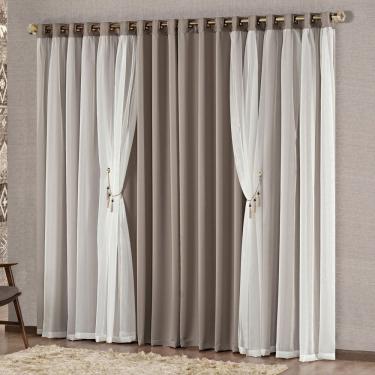 Imagem de Cortina Mabelle 3,00m x 2,50m Semi Blackout Com Voal Premium Pingentes Sala Quarto - Avelã