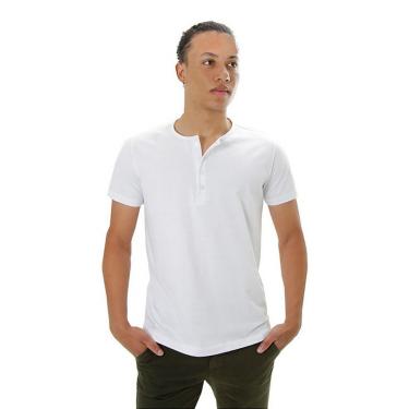 Imagem de Camiseta Masculina Ixória Branca Básica Henley Botões