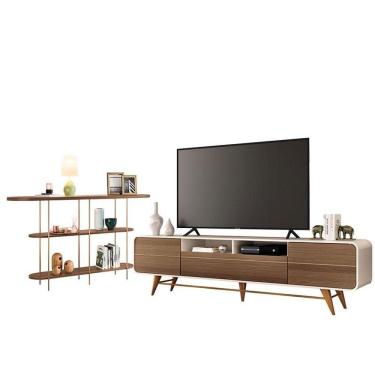 Imagem de Rack Bancada época Com Aparador Infinity Castanho Off White - Hb Móveis