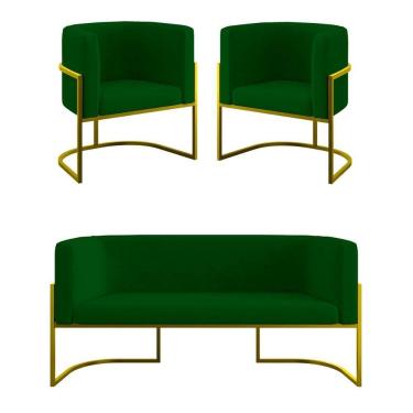 Imagem de Kit Sofá 2 Lugares + 2 Poltronas Para Recepção Balaqui Verde